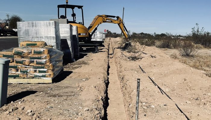 Footing excavated to make way for the installation of a block wall in Bullhead City, Arizona.