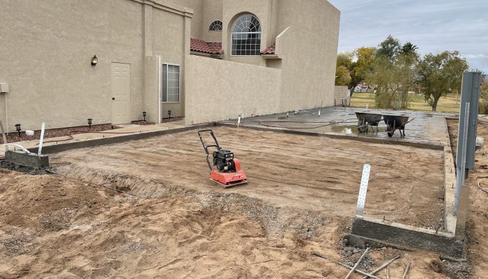 subgrade for a garage concrete floor prepared and compacted in Bullhead City, Arizona.