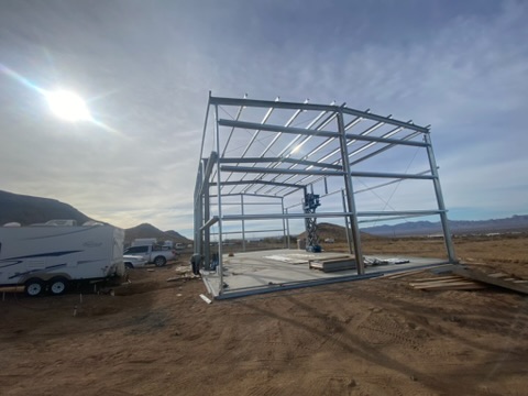 Construction of a metal building in Arizona.